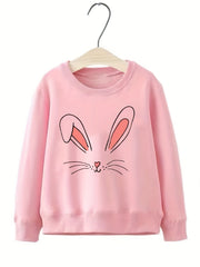 Bunny Ears Pattern Sweatshirt For Girls Round Neck Top Pullovers