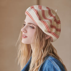 Striped Beret Women's Knitted Thermal Beret Vintage Hats For Weddings