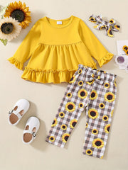 Baby Girl's Sunflower Print Dress Top & Pants Set