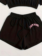 Women's Sporty Loungewear Set Crop Top & Drawstring Short