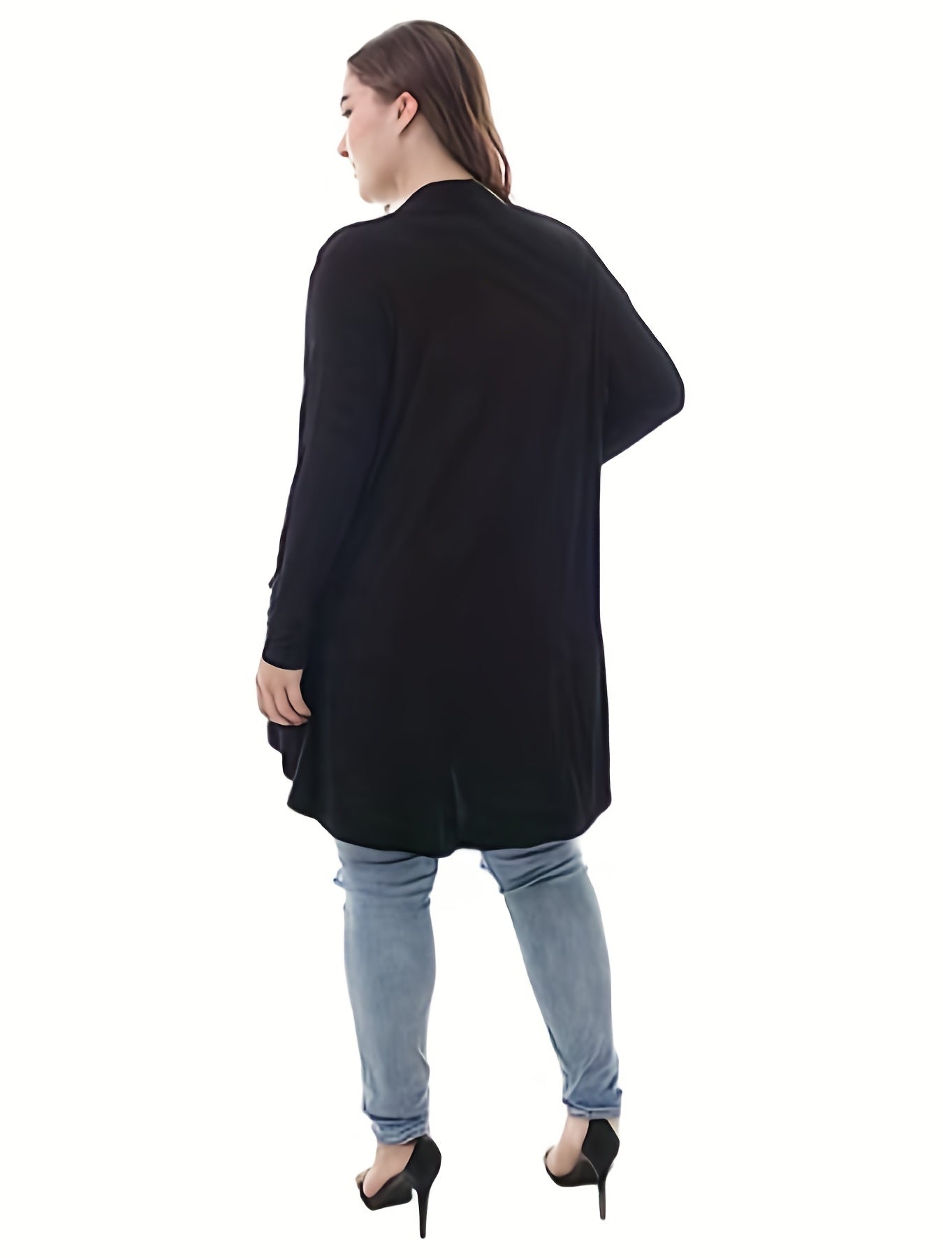 Solid Long Sleeve Open Front Cardigan With Pockets