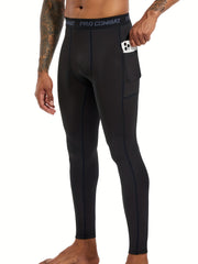 Men's Solid Pocket Leggings Active Quick Drying Compression Pants