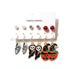 Halloween Earrings Gothic Style Vintage Pumpkin Mask Ghost Cat Accessories Set