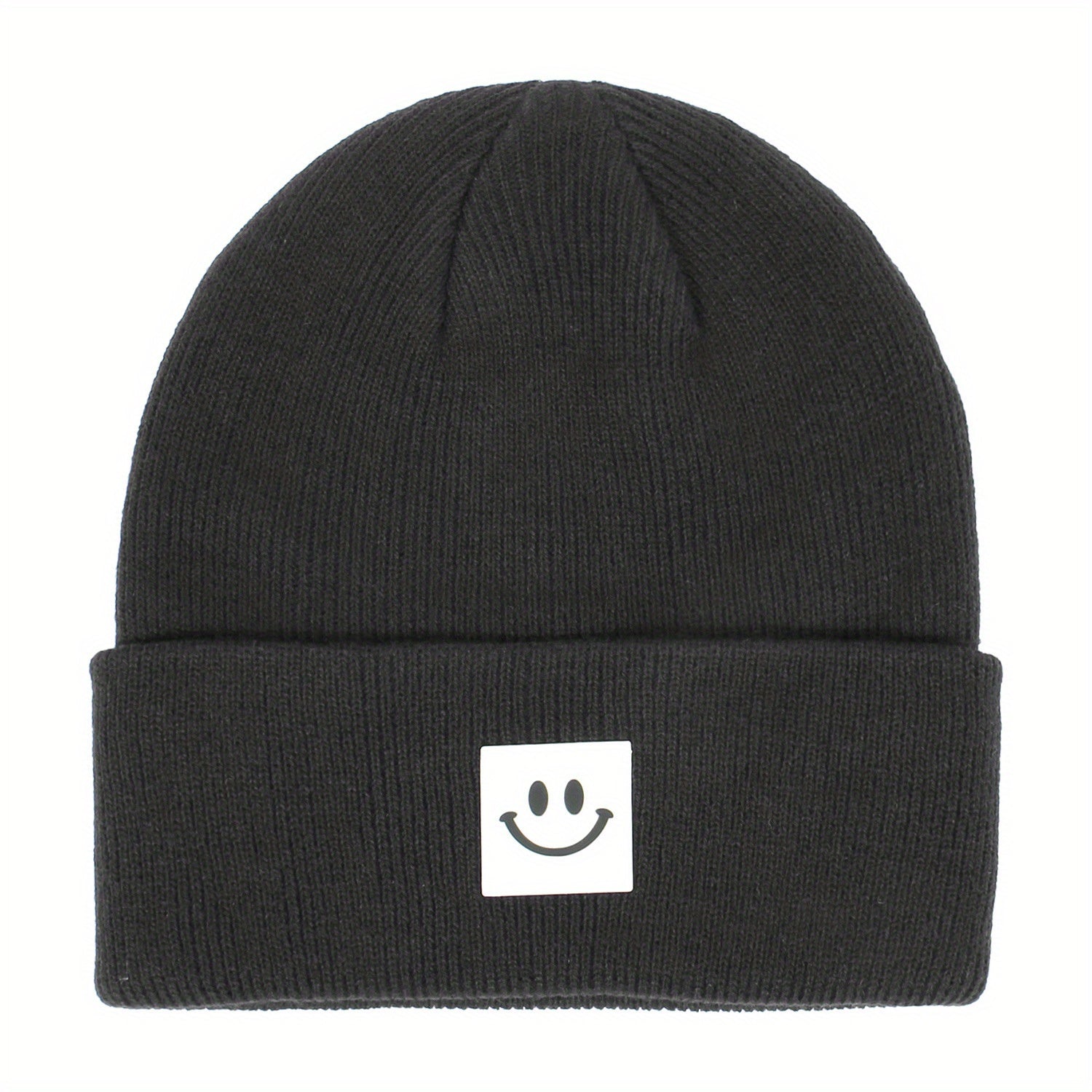 Winter Knit Hat with Smiley Face Pattern & Hood for Kids