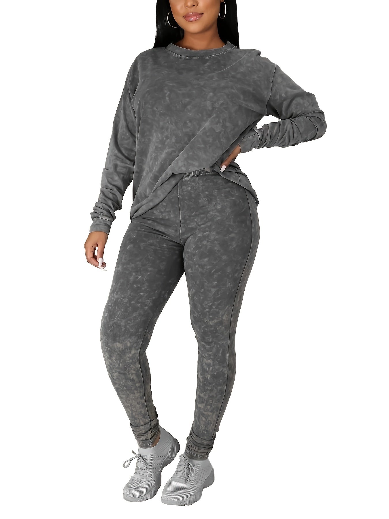 Tie Dye 2 pc Set Long Sleeve Crew Neck T-shirt & Slim Pants Outfit