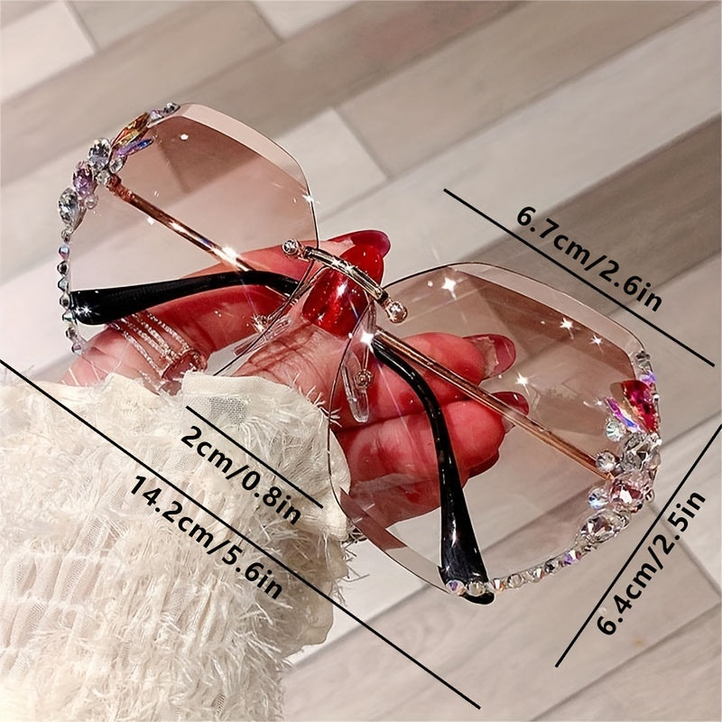 Rhinestone Rimless Sunglasses Gradient UV400 Beach Party Glasses
