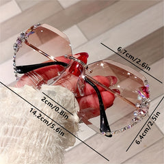 Rhinestone Rimless Sunglasses Gradient UV400 Beach Party Glasses