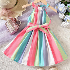 Toddler Girls Striped Halter Neck Princess Dress For Party Beach Vacation