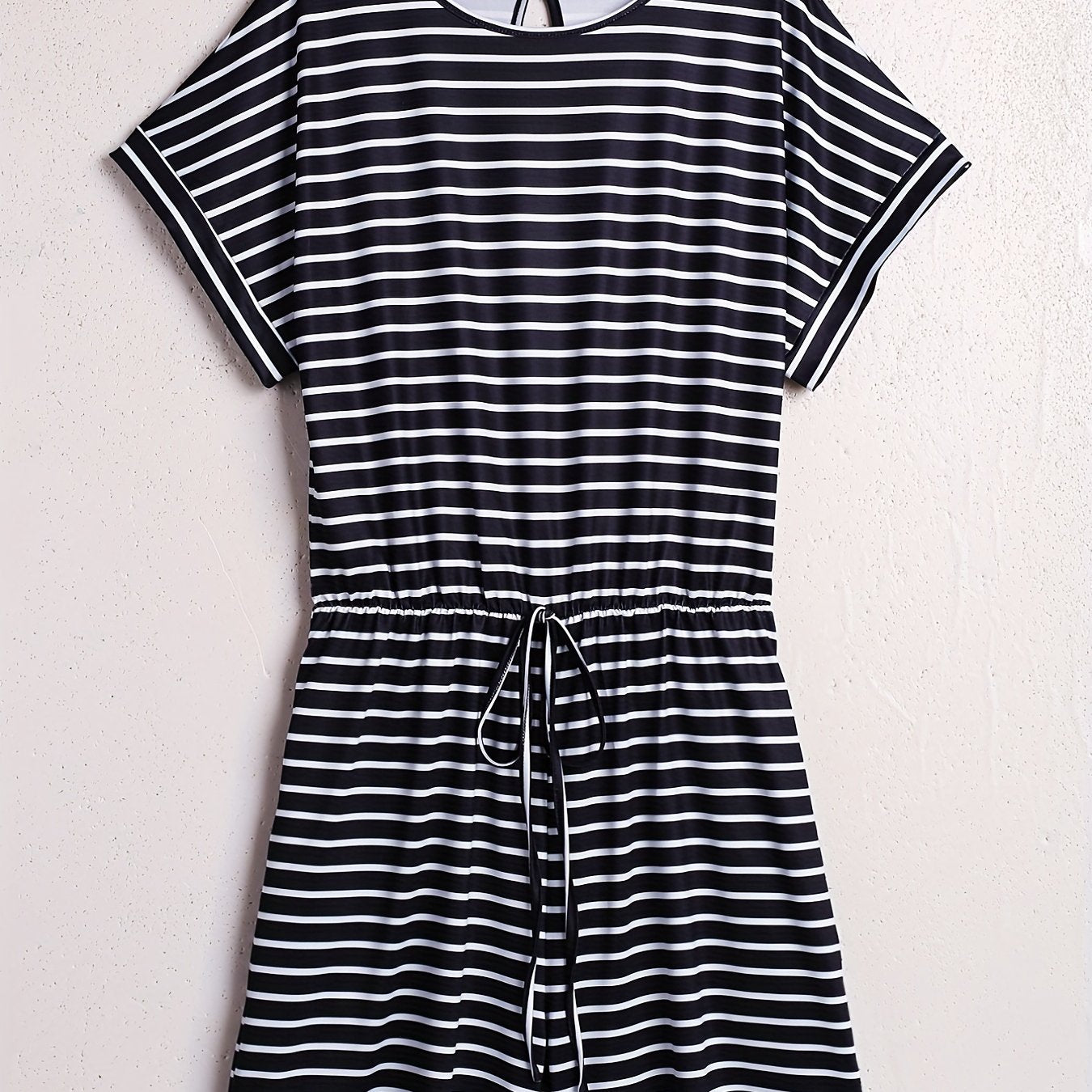 Striped Waist Romper Jumpsuit Short Sleeve Casual Wear