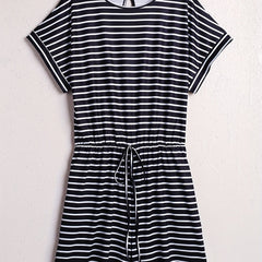 Striped Waist Romper Jumpsuit Short Sleeve Casual Wear