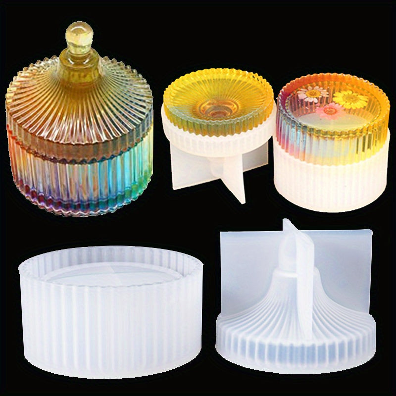 Circular Striped Storage Box Silicone Mold With Lid