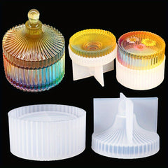 Circular Striped Storage Box Silicone Mold With Lid