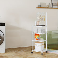 4-Layer Kitchen Shelf with Pulley and Hook, Pot Storage Rack