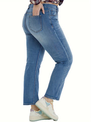 Women's Plus Button Fly High Rise Stretchy Straight Leg Jeans