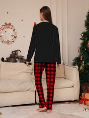 Christmas Print Pajama Set Top & Plaid Pants Women's Sleepwear