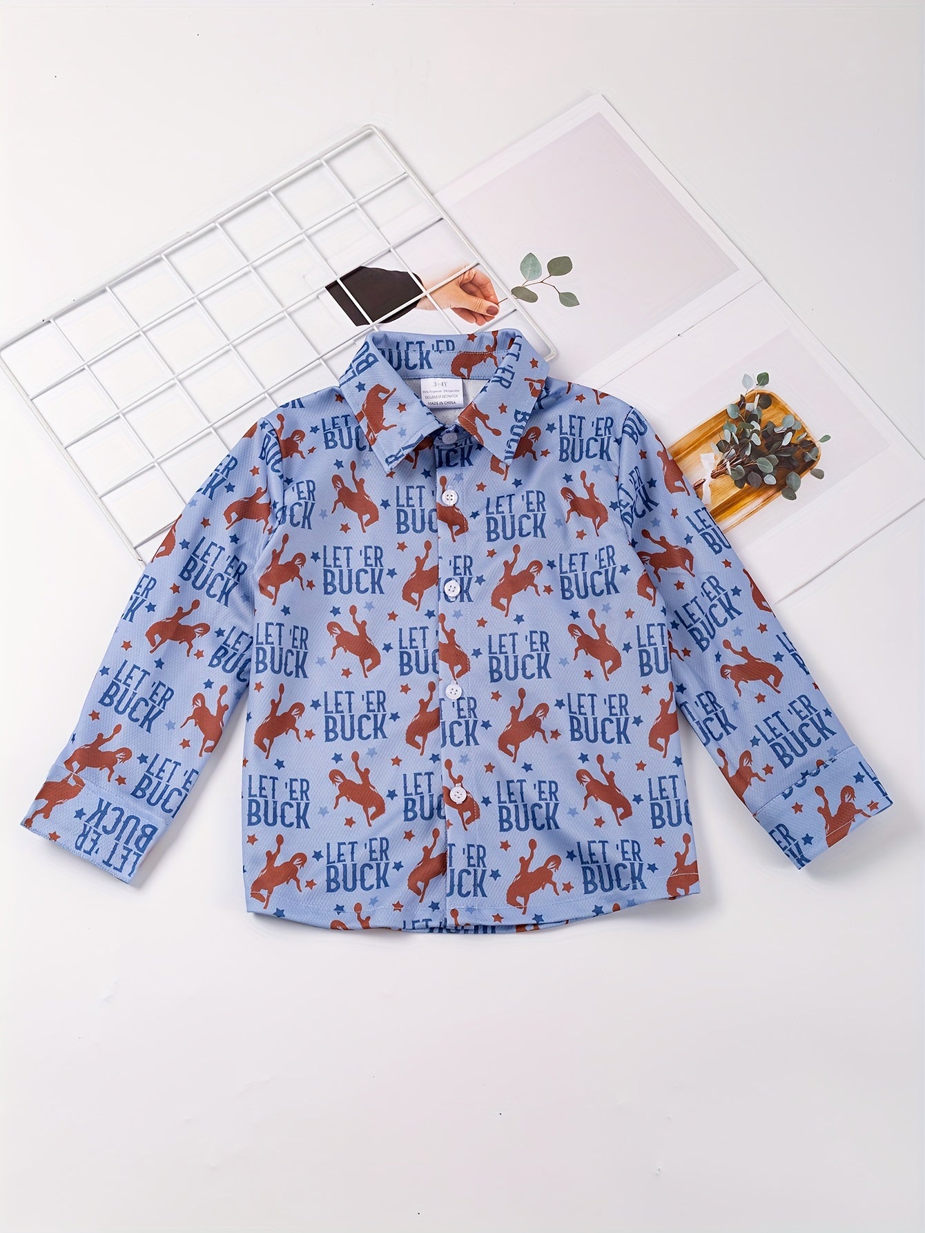 Boys Horse Full Print Button Down Long Sleeve Shirt