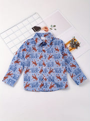 Boys Horse Full Print Button Down Long Sleeve Shirt