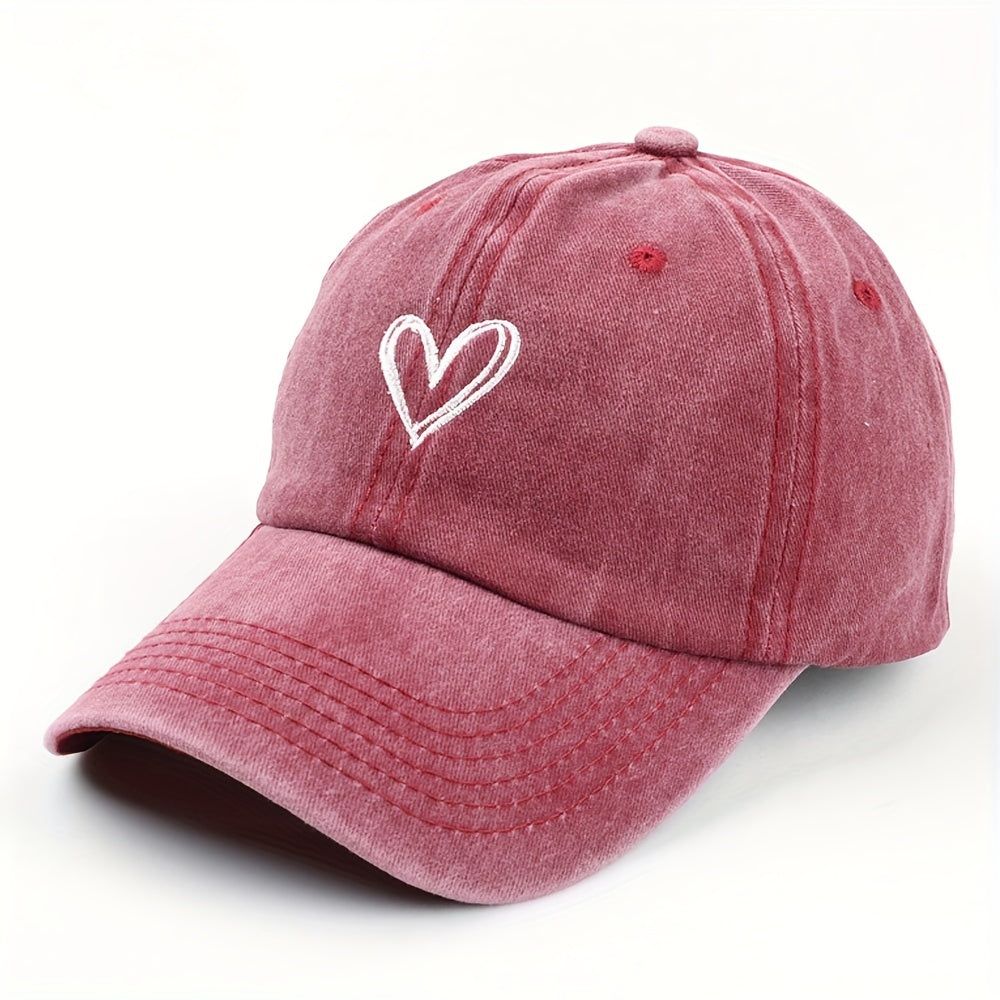 Distressed Vintage Baseball Cap Heart Printed Sun Hat