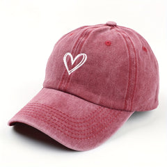 Distressed Vintage Baseball Cap Heart Printed Sun Hat