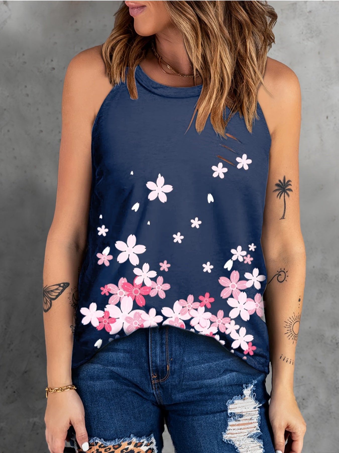 Floral Graphic Halter Tank Tops Summer Sleeveless Shirts Women's Clothing