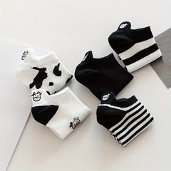 10 Pairs Cartoon Cow Print Socks & Low Cut Ankle Socks Women's Stockings