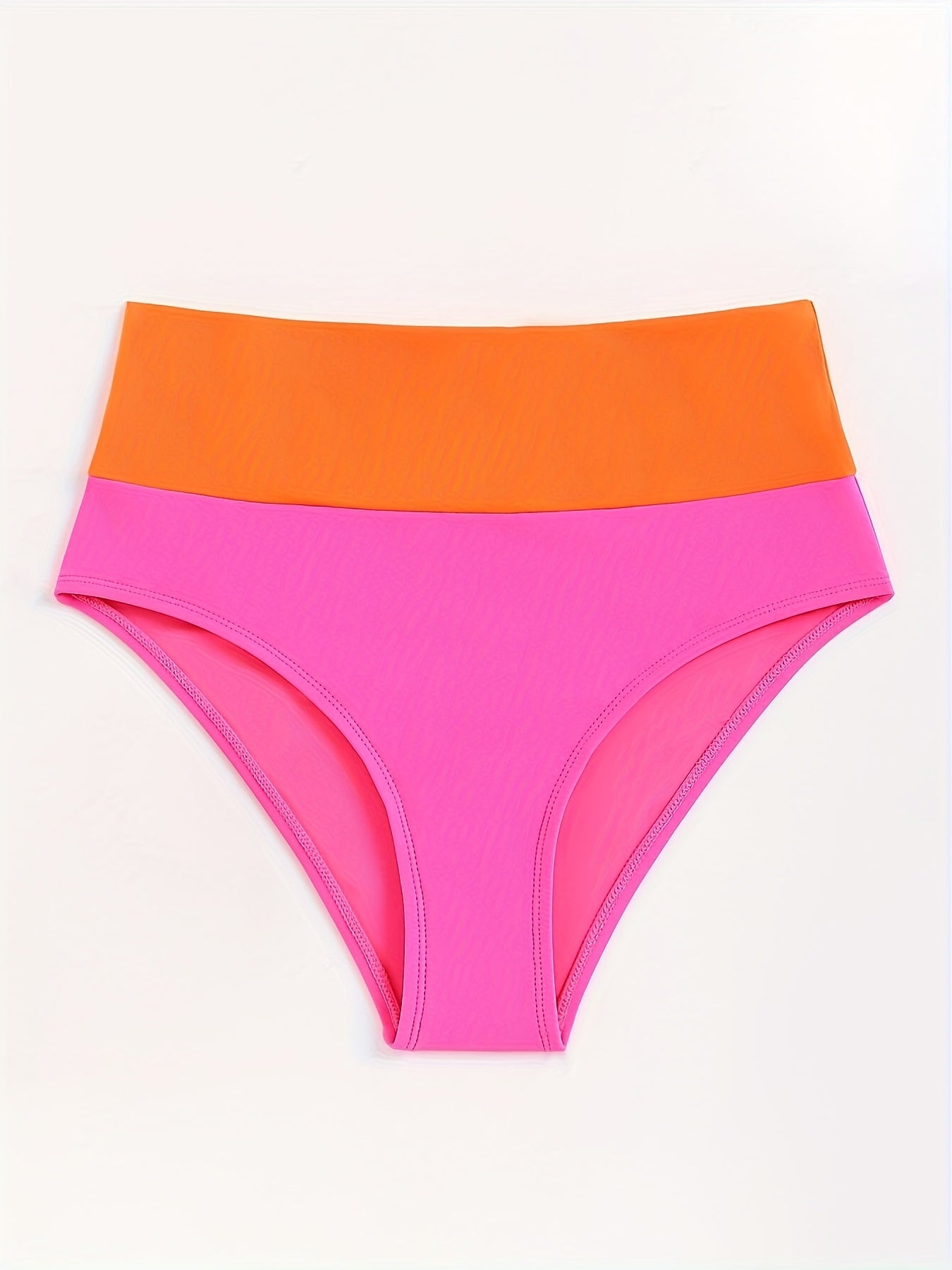 High Waist Tangerine Pink Block Bikini Bottoms