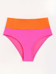 High Waist Tangerine Pink Block Bikini Bottoms