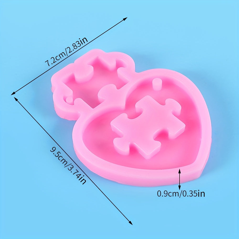 Heart Puzzle Silicone Resin Mold Keychain Pendant Necklace Jewelry Making