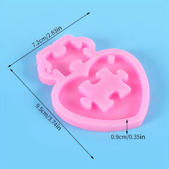 Heart Puzzle Silicone Resin Mold Keychain Pendant Necklace Jewelry Making
