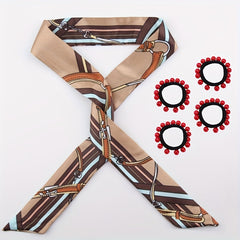 5pcs Set Skinny Scarf & Hair Tie Brown Ribbon Neckerchief Twilly Scarf
