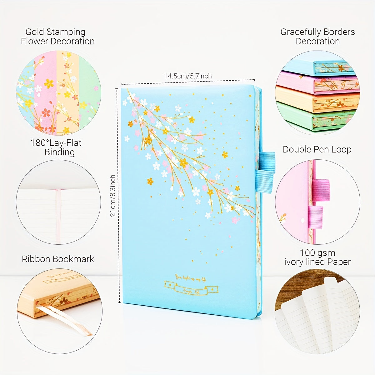 Four Seasons Journal Notebook A5 Size Golden Stamped Flower Border 100gsm 160pg