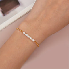 Golden Freshwater Pearl Beaded Bracelet for Girls Kids