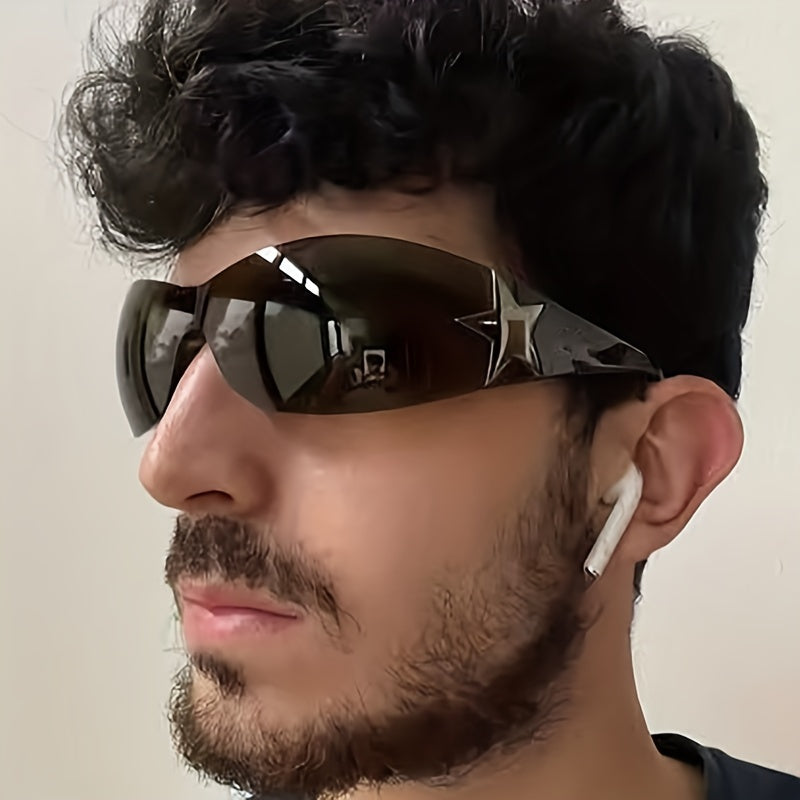 Futuristic Y2K Star Sunglasses Rimless Wrap Around Glasses