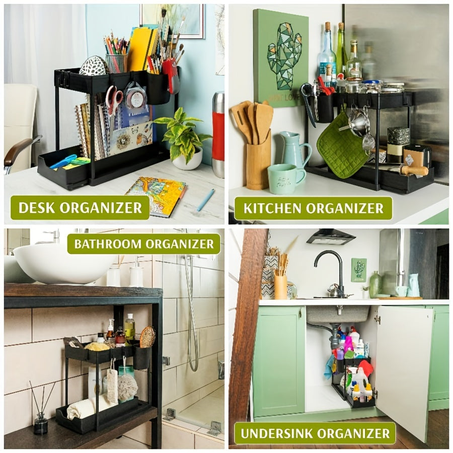 2 Tier Sliding Cabinet Basket Organizer - Under Sink Storage