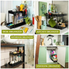 2 Tier Sliding Cabinet Basket Organizer - Under Sink Storage