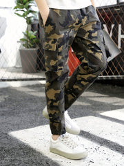 Boys Solid & Camo Style Cargo Pants With Pocket