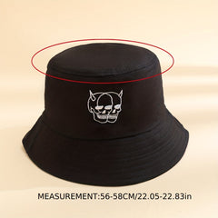 Skull Embroidery Bucket Hat Cotton Foldable Basin Hat
