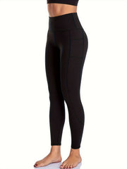 Solid Sports Leggings With Pocket High Stretch Yoga Workout Tight Pants