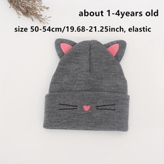 Warm Knitted Cat Beanie Hat for 1-4 Year Old Girls