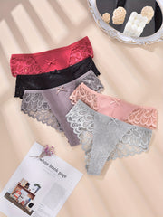 5 Pack Plus Size Panties Set Floral Jacquard Lace Ribbed Panties