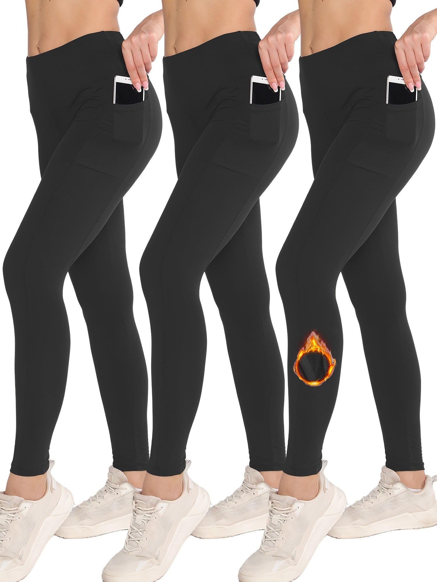 High Waist Fleece Yoga Pants with Side Pocket - Slimming Leggings