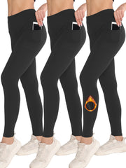 High Waist Fleece Yoga Pants with Side Pocket - Slimming Leggings