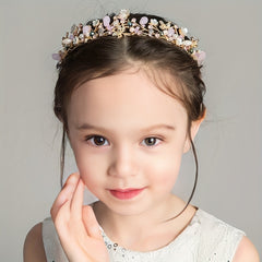 Pink Crystal Crown Princess Headband Pearl Decorative Headwear