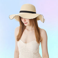 Women's Wide Brim Straw Sun Hat Floppy Beach Cap