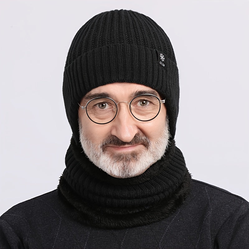 Warm Knitted Beanie Hat & Scarf Set with Ear Protection