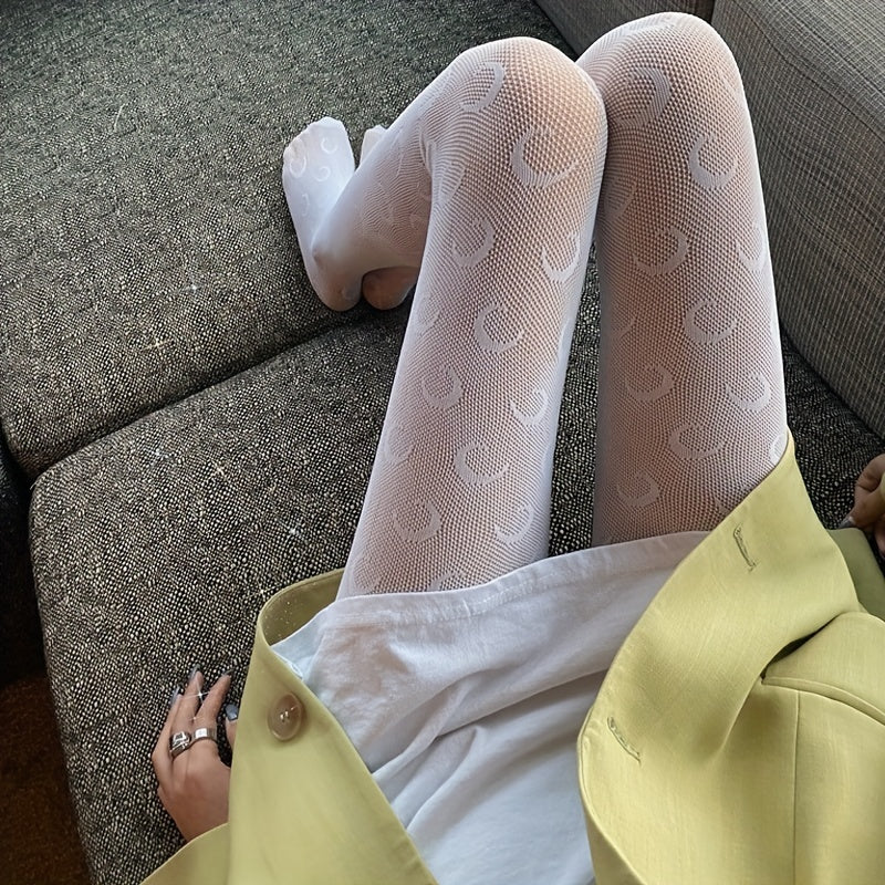 Moon Pattern Fishnet Tights High Waist Mesh Pantyhose Women's Stockings