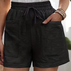 Solid Patched Pockets Shorts Casual Drawstring Shorts