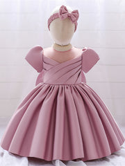 Girls Mesh Stitching Bow Princess Dress & Bow Headband Set