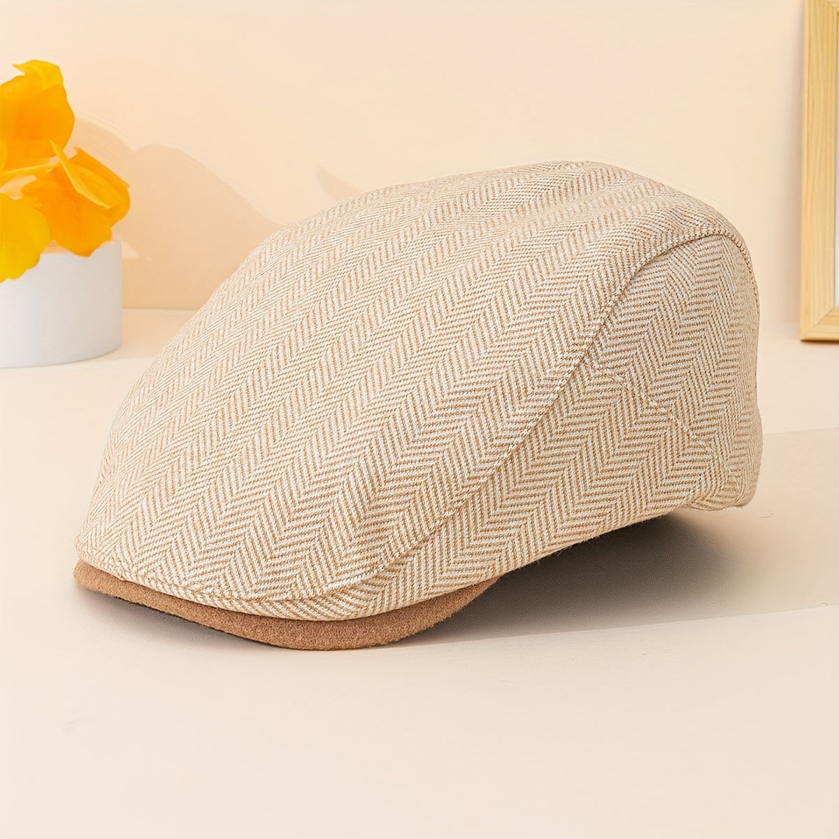 Unisex Herringbone Woolen Peaked Cap - British Style