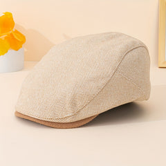 Unisex Herringbone Woolen Peaked Cap - British Style